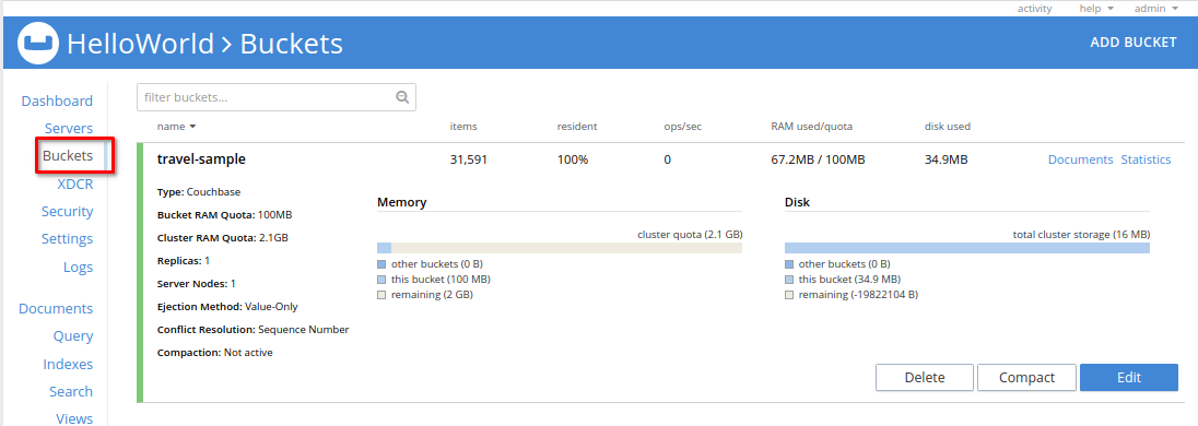 Couchbase Buckets Tab