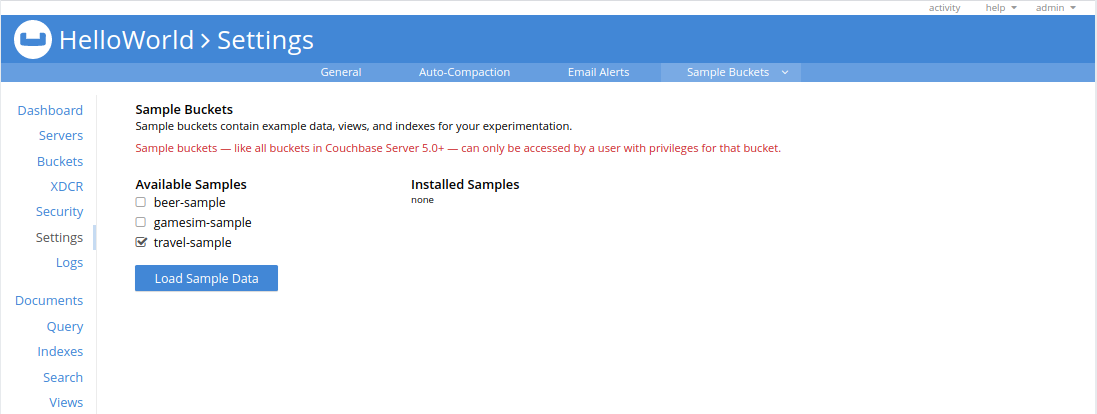 Couchbase Load Sample Data