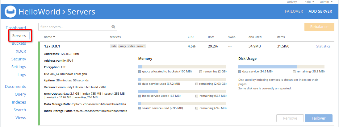 Couchbase Server Tab