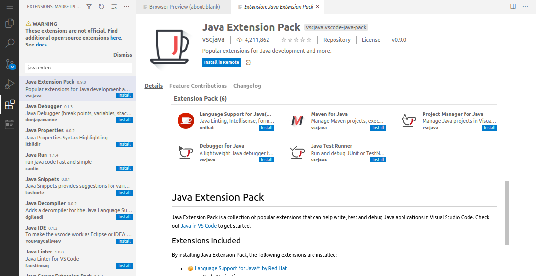 Java Extension Pack