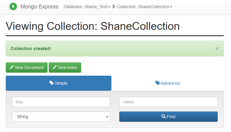 Mongo Express Create New Collection